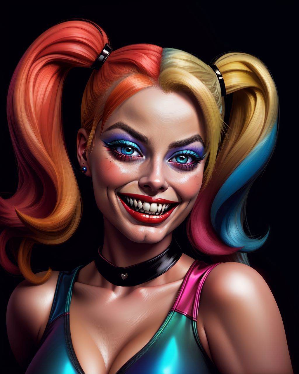 photo RAW,  1/2 shot portrait,  Margot Robbie is Harley Quinn on Tensor.Art