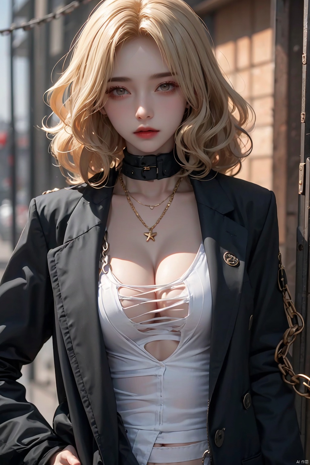 1 girl,  blonde hair,  cleavage on Tensor.Art