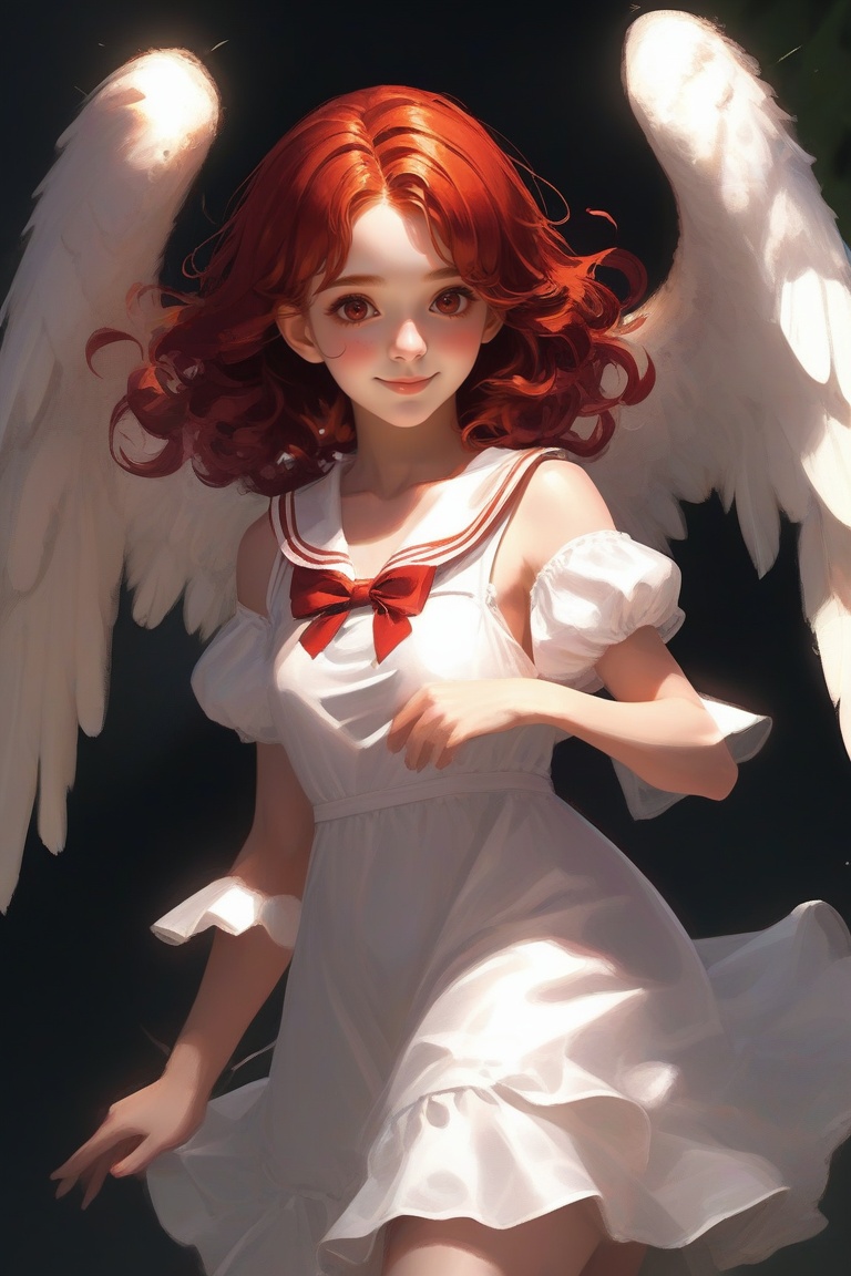 Smile cute girl,  red hair,  angel on Tensor.Art