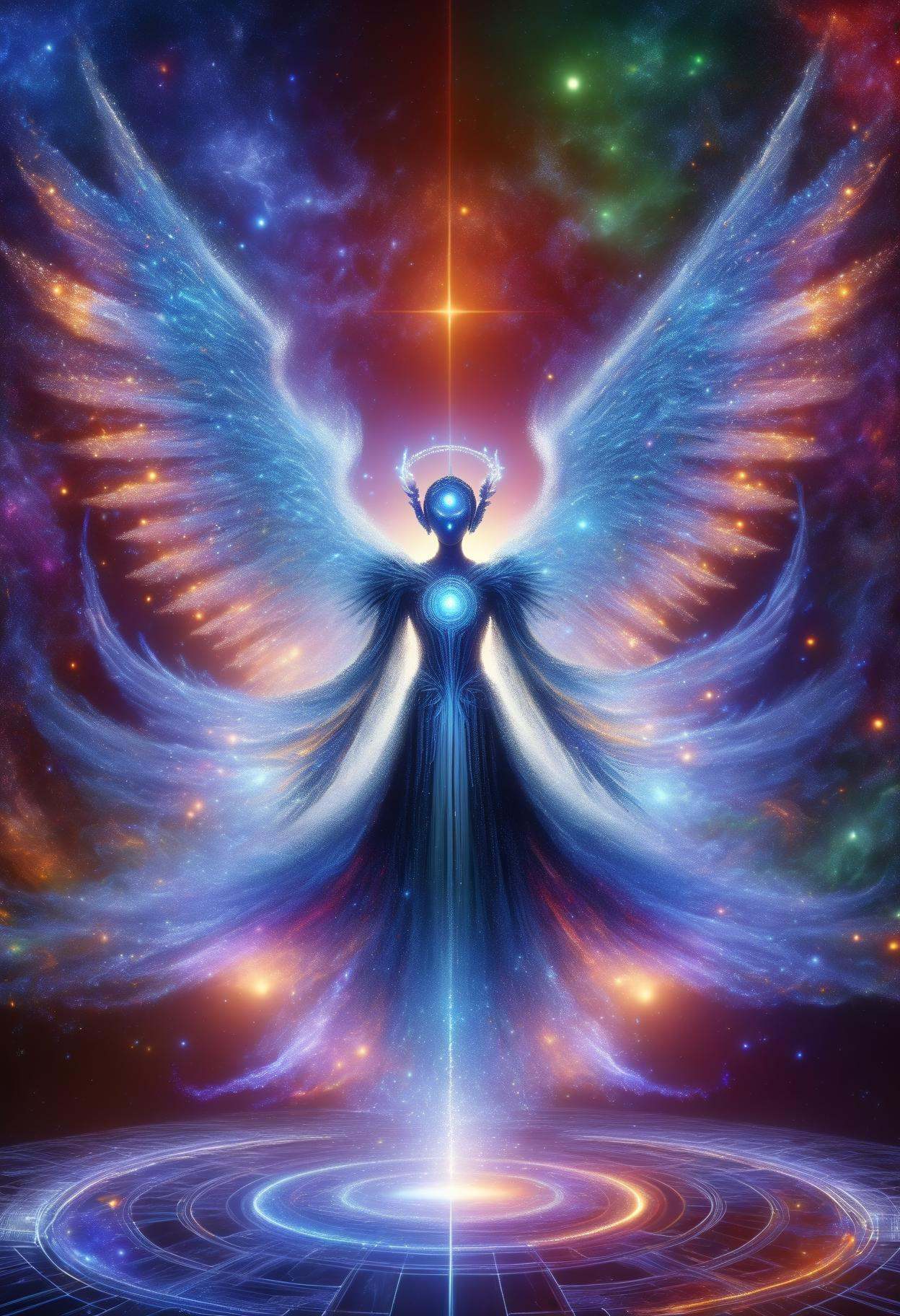 DonMD1g174l4sc3nc10nXL,  female starry seraphim- winged being with luminous,  starry wings and celestial halos. by DonMisc...