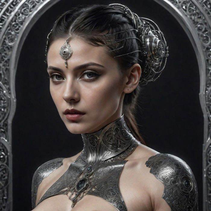 breathtaking portrait of naked female looking at viewer,  large breasts,  in the style of gothic futurism on Tensor.Art