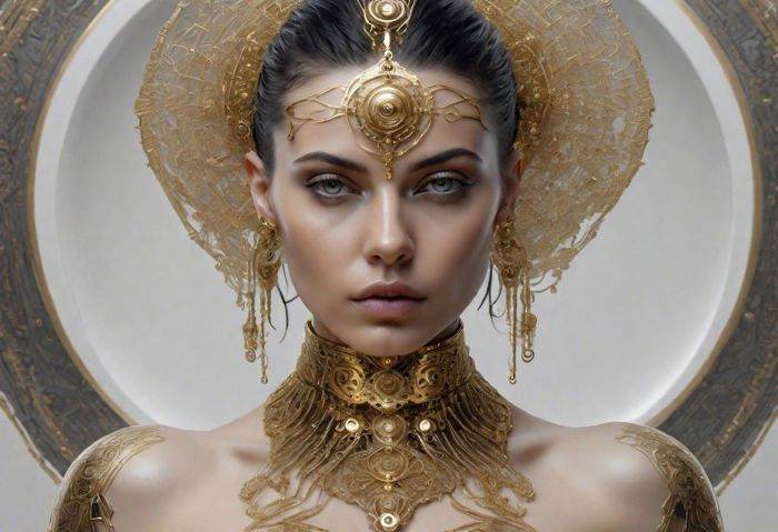 breathtaking portrait of naked female looking at viewer,  gold ornaments,  in the style of gothic futurism on Tensor.Art