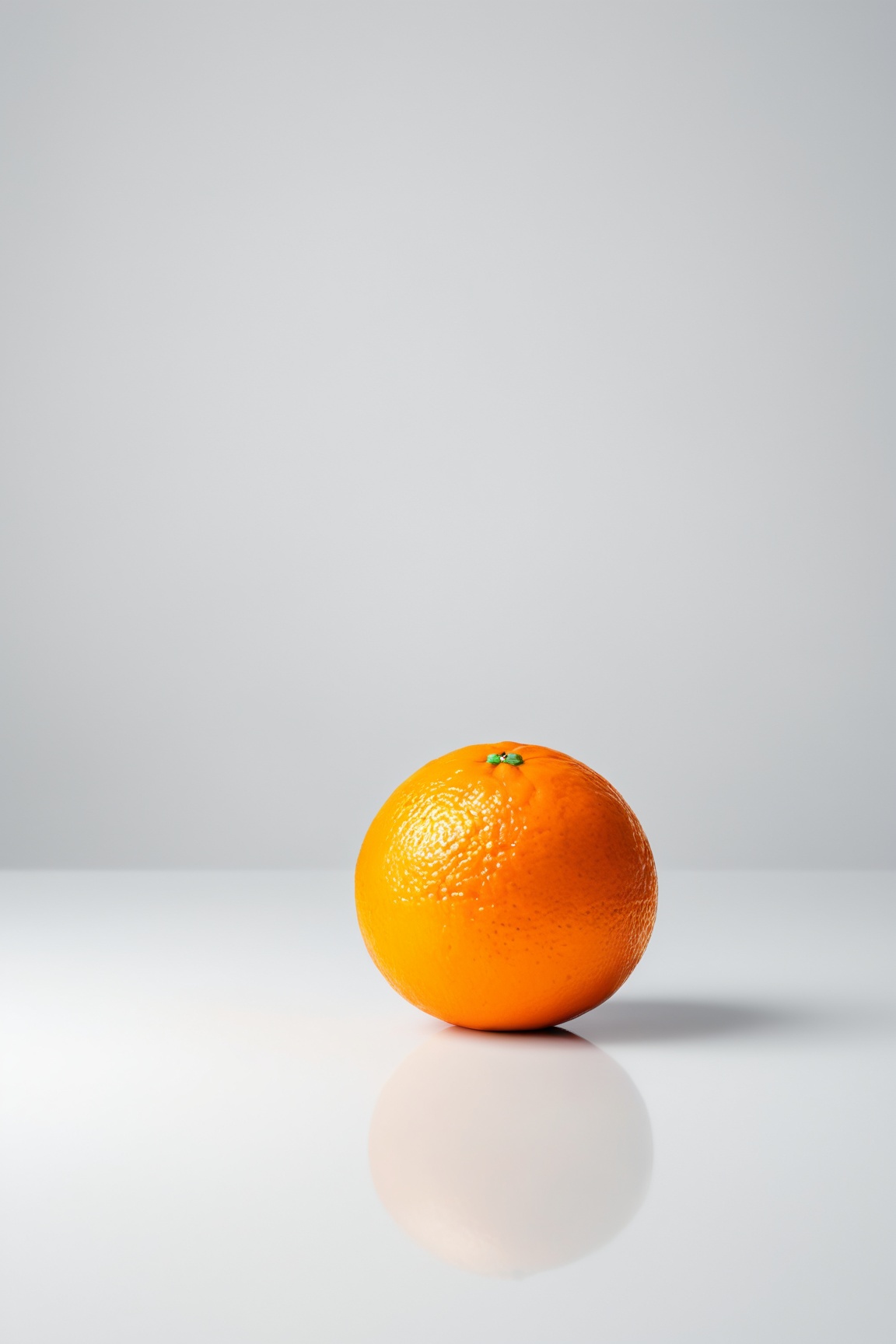 An orange on a white table, studio photography, minimalist background, (best quality, HDR, ultra-detailed), vivid colors, soft lighting.