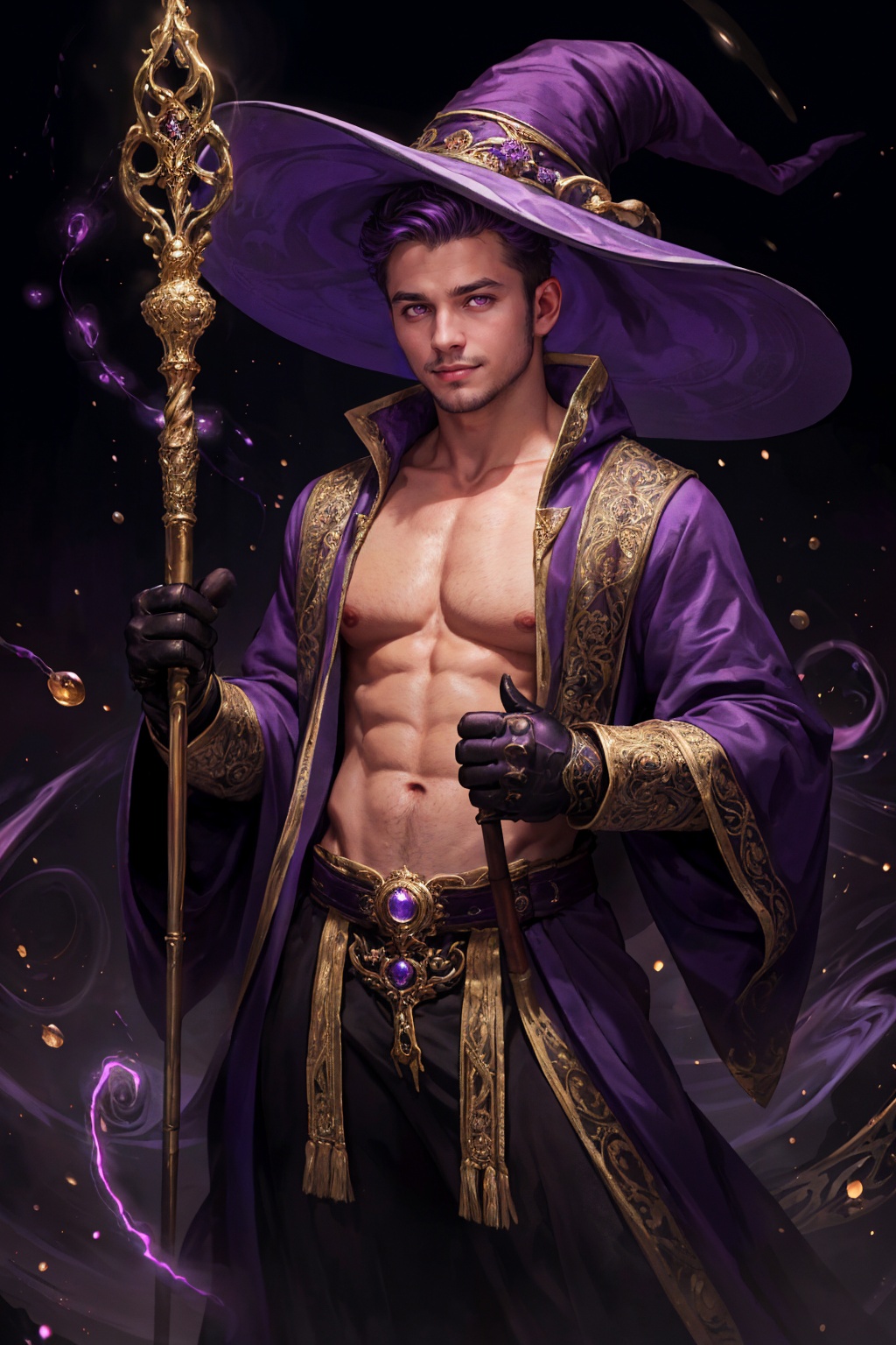 photo of a male wizard casting magic,  ),  glowing purple eyes on Tensor.Art