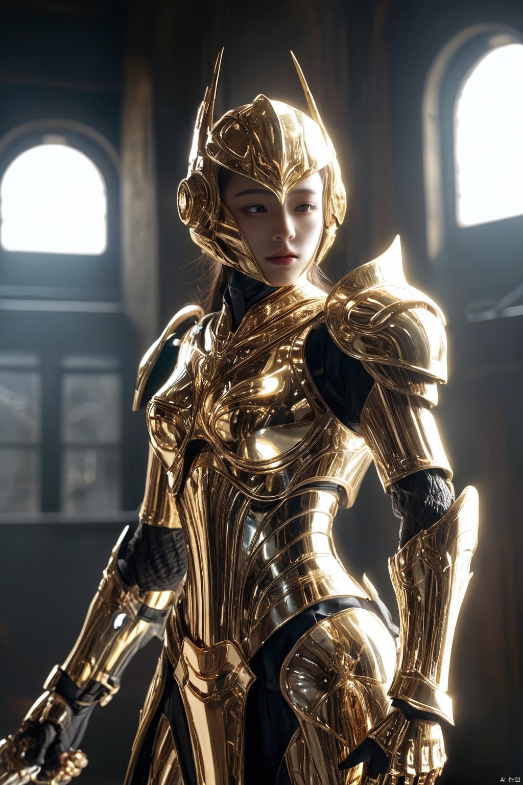  amazing quality, masterpiece, best quality, hyper detailed, ultra detailed, UHD, perfect anatomy, (in castle:1.2), girl knight, holding a sword, dazzling ,transparent ,polishing, (1 arm up), waving sword, gold armor, glowing armor, glowing eyes, full armor, shine armor, dazzling armor, extremely detailed, ral-bling, HUBG_Mecha_Armor,HDR, IMAX, 8K resolutions, ultra resolutions, magnificent, best quality, masterpiece,cinematic scenes, cinematic shots, cinematic lighting, volumetric lighting, ultra-detailed