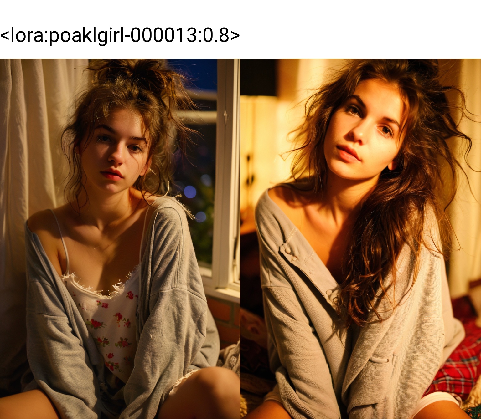 25 yo girl,brunette,close-up,girl next door,baggy clothes,night,interior,messy hair,(poakl),((poakl)),<lora:poaklgirl-000013:0.8>,