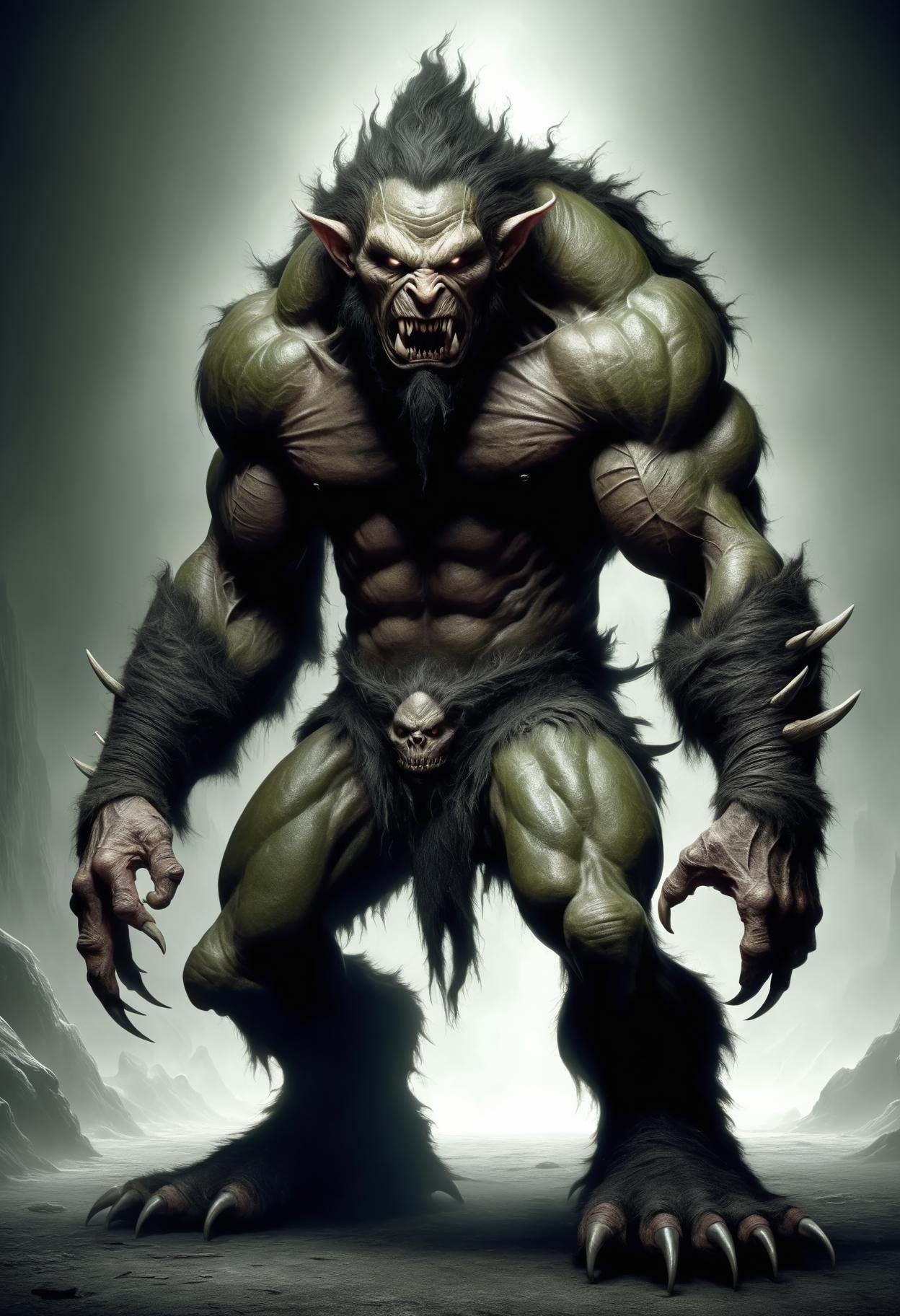 elf,  large humanoid creature,  brutish monstrous appearance by DonMischo on Tensor.Art