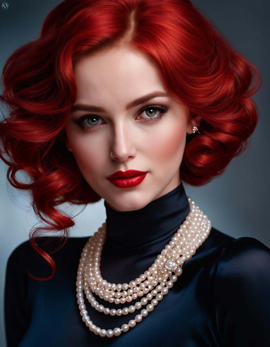 A captivating vision materializes before your eyes - the striking features of a young woman come into focus,  her vibrant...