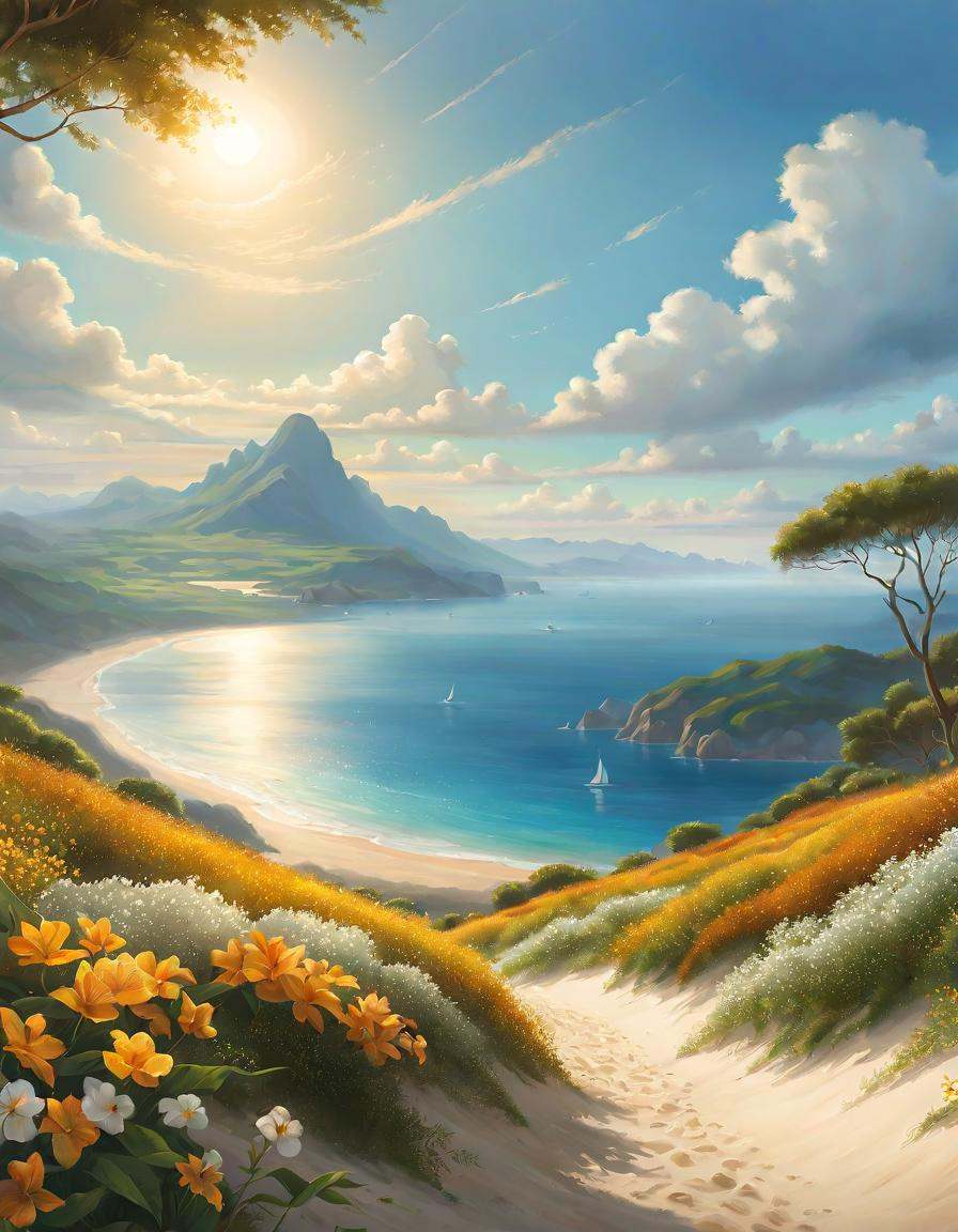 fflixmj6,  A breathtaking vista unfolds before the viewer's eyes - the vast expanse of the azure sea merging seamlessly wi...