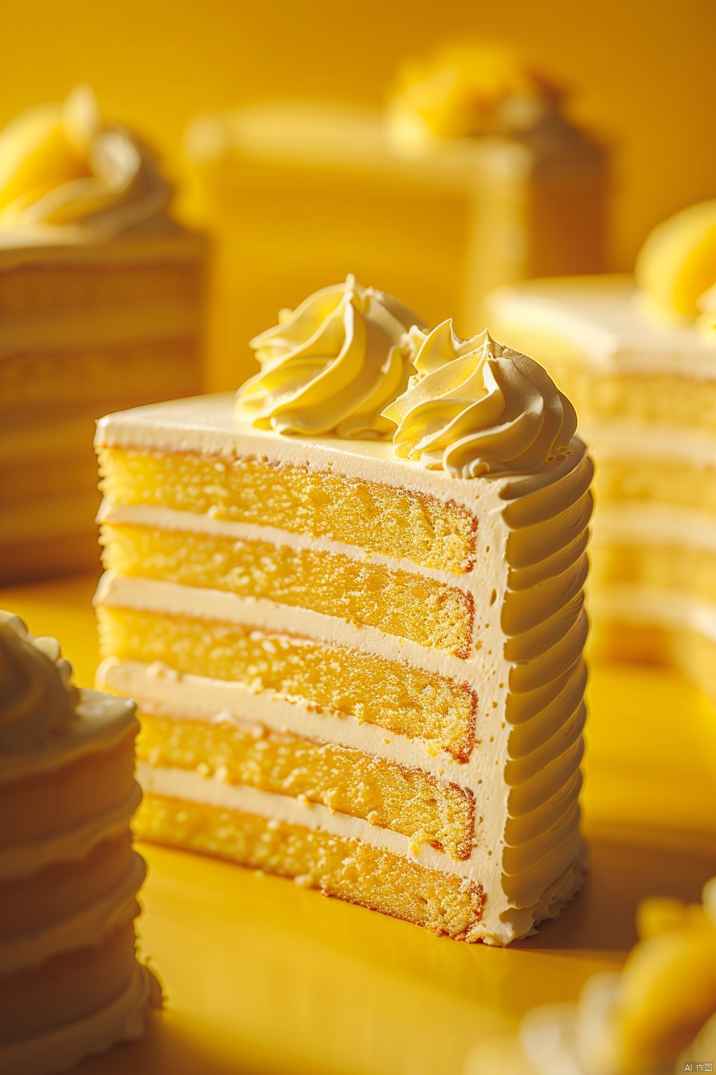 naiyou, no humans, food, food focus, cake, blurry, dessert, still life, pastry, yellow theme, cake slice, depth of field, orange theme, blurry background