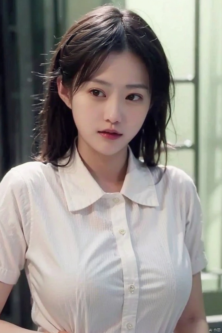  simple_background,best quality, masterpiece, ultra high res,1girl,huge breast,looking at viewer,best quality, masterpiece, ultra high res,1girl, big breast, looking at viewer,(curly hair:1.2),collared shirt,