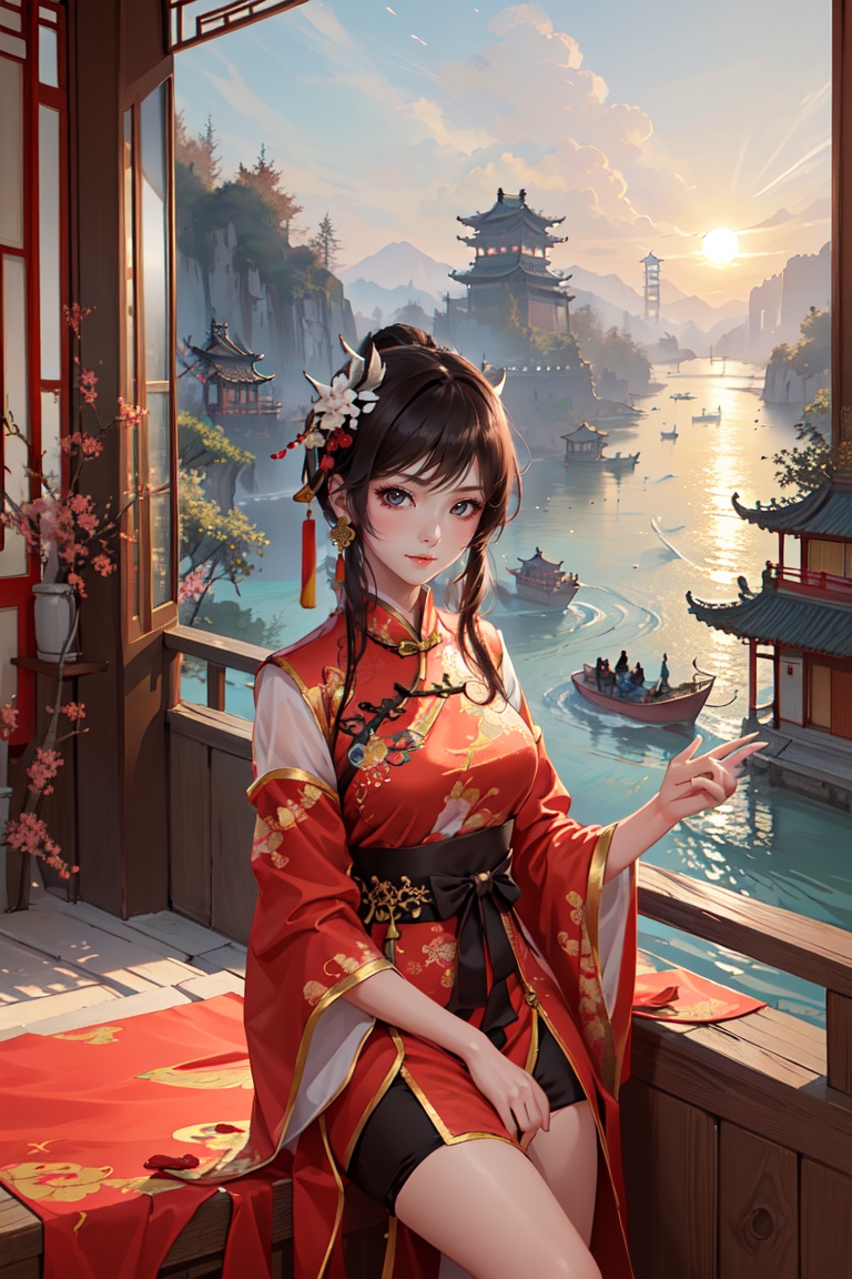 (2D anime),  (beautiful young girl in the chinese balcony),  (cute face) on Tensor.Art