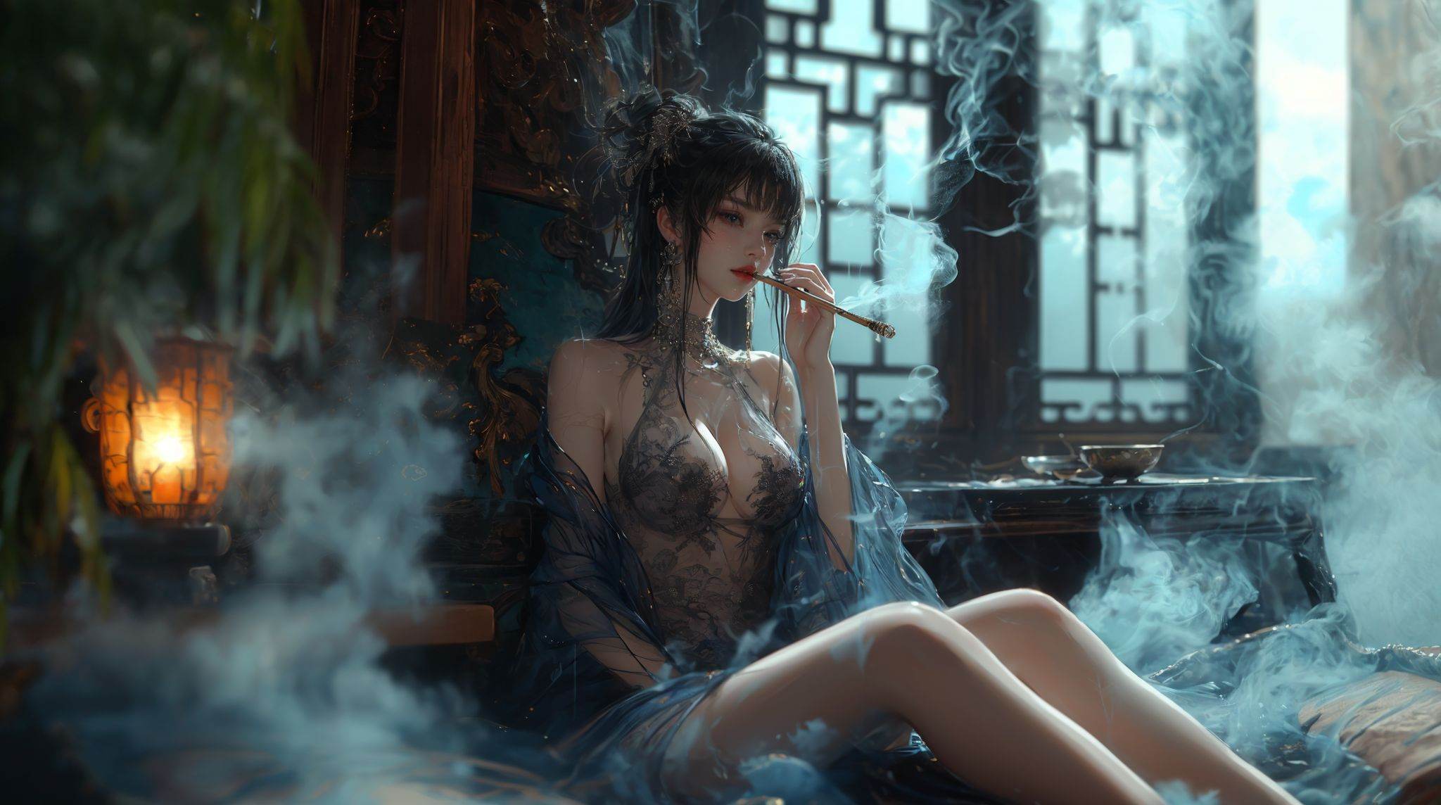 smoking woman,  ultra high resolution,  ((masterpiece))) on Tensor.Art