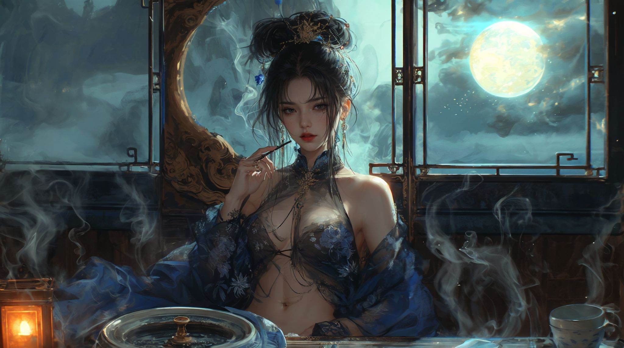 smoking woman,  ultra high resolution,  ((masterpiece))) on Tensor.Art