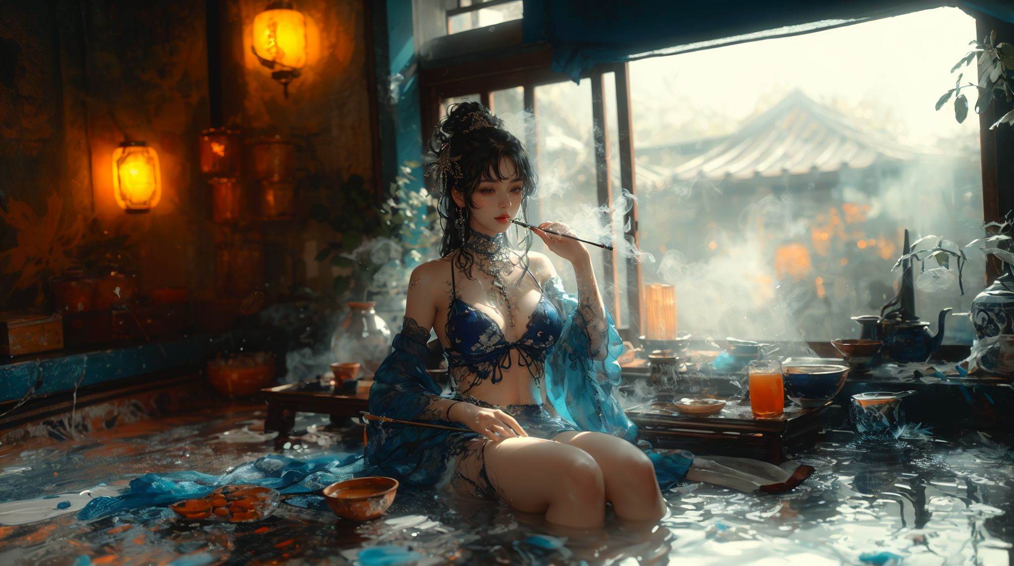 smoking woman,  ultra high resolution,  ((masterpiece))) on Tensor.Art