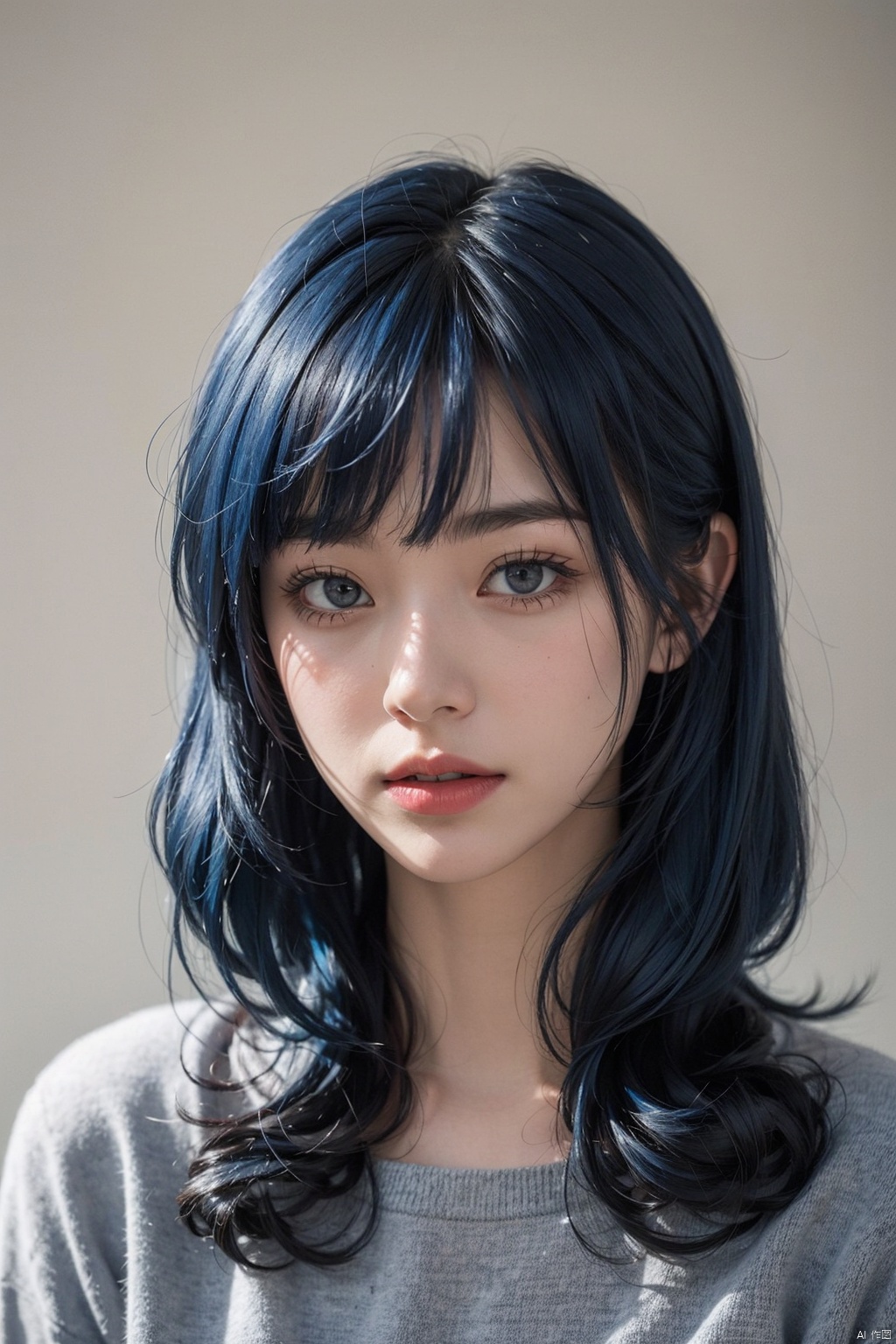  1girl, blue hair,