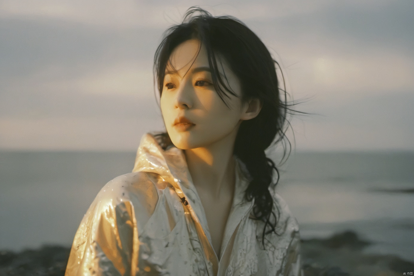  analog film photo chinese girl, cinematic film still, ((Establishing_Shot)), ((looking away)), expression of enjoyment, an ultra high definition professional high fashion portrait full length photograph, a model wearing a transparent pearlescent raincoat in an icelandic black rock environment at dawn, no artefacts, extremely detailed, stark, refraction, shallow depth of field, volumetric light and shadow, ray tracing, light rays, shallow depth of field, vignette, highly detailed, high budget, bokeh, cinemascope, moody, epic, gorgeous, film grain, grainy . faded film, desaturated, 35mm photo, grainy, vignette, vintage, Kodachrome, Lomography, stained, highly detailed, found footage
, monkren, Fairy, realistic,sunlight, Cinematic Lighting