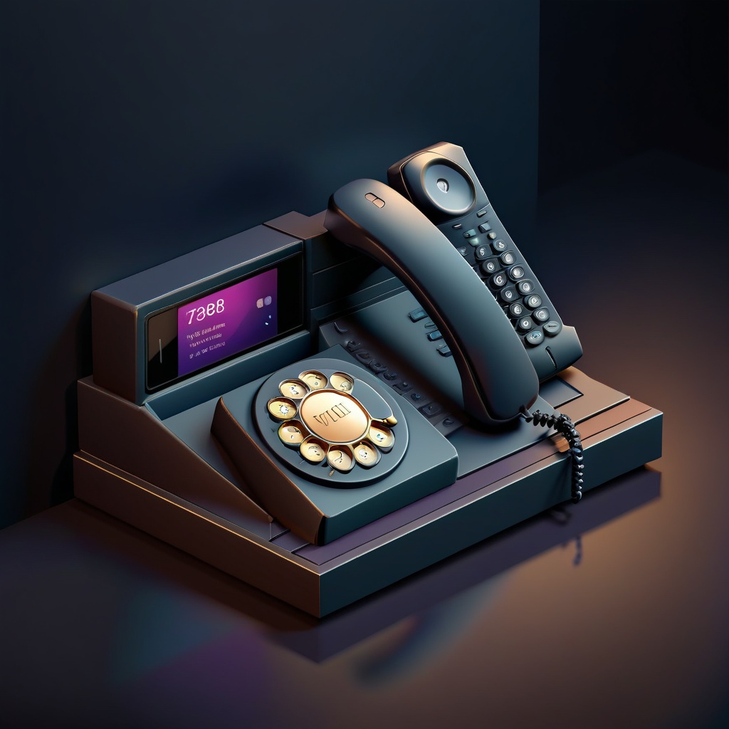 a modern business telephone on a desk,  dark mode,  empty background on Tensor.Art