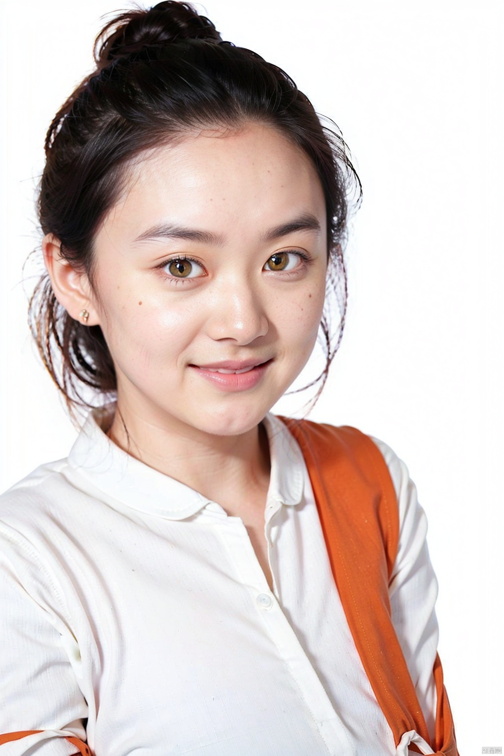 (Combat_boots:1.2),(face shot:1.4)(IDphoto,white background:1.5), (happy,smile),black eyes,,(upper body:1.2), (PureErosFace_V1:0.8),(ulzzang-6500:0.3), (red lipstick:0.8), (detailed pupils:1.3),(aegyo sal:1), ((puffy eyes)),(Glowing ambiance, enchanting radiance, luminous lighting, ethereal atmosphere, mesmerizing glow, evocative hues, captivating coloration, dramatic lighting, enchanting aura), trending, no makeup,