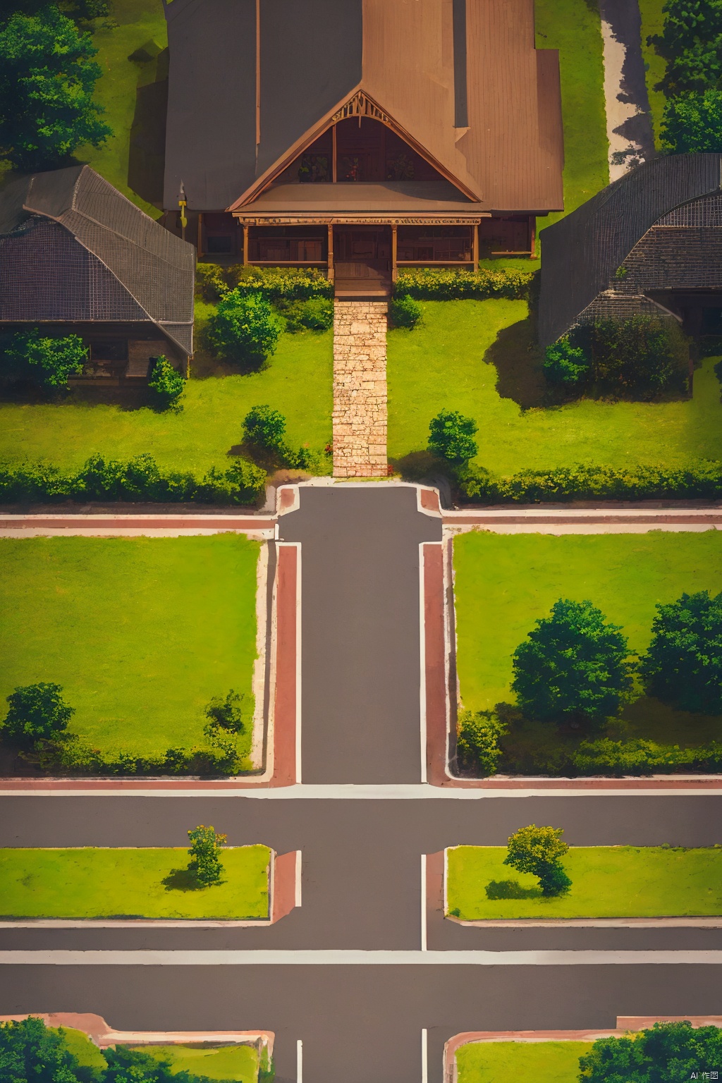 kp,flower, outdoors, day, tree, no humans, grass, scenery, rock, fence, road, house, path