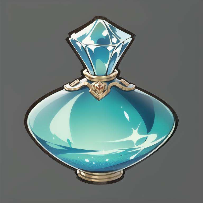 (masterpiece, top quality, best quality, official art, beautiful and aesthetic:1.2),(8k, best quality, masterpiece:1.2),((( Grey Background, solid color background))) <lora:GMIC icon_2dv1.0:0.85>,game icon  institute_\(icon\), a glass bottle with a diamond on top of it and a gold trim around the top of the bottle, cup, full body, gradient, grey background, no humans, shiny, simple background