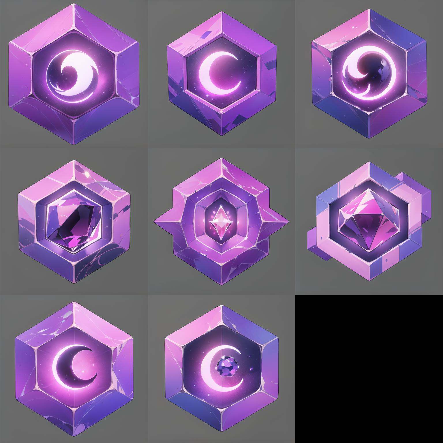 (masterpiece, top quality, best quality, official art, beautiful and aesthetic:1.2),(8k, best quality, masterpiece:1.2), a purple hexagonal object with a crescent and star on it, with a gray background, book, crescent_moon, moon，<lora:GMIC_BAOSHIV1.0:0.5>