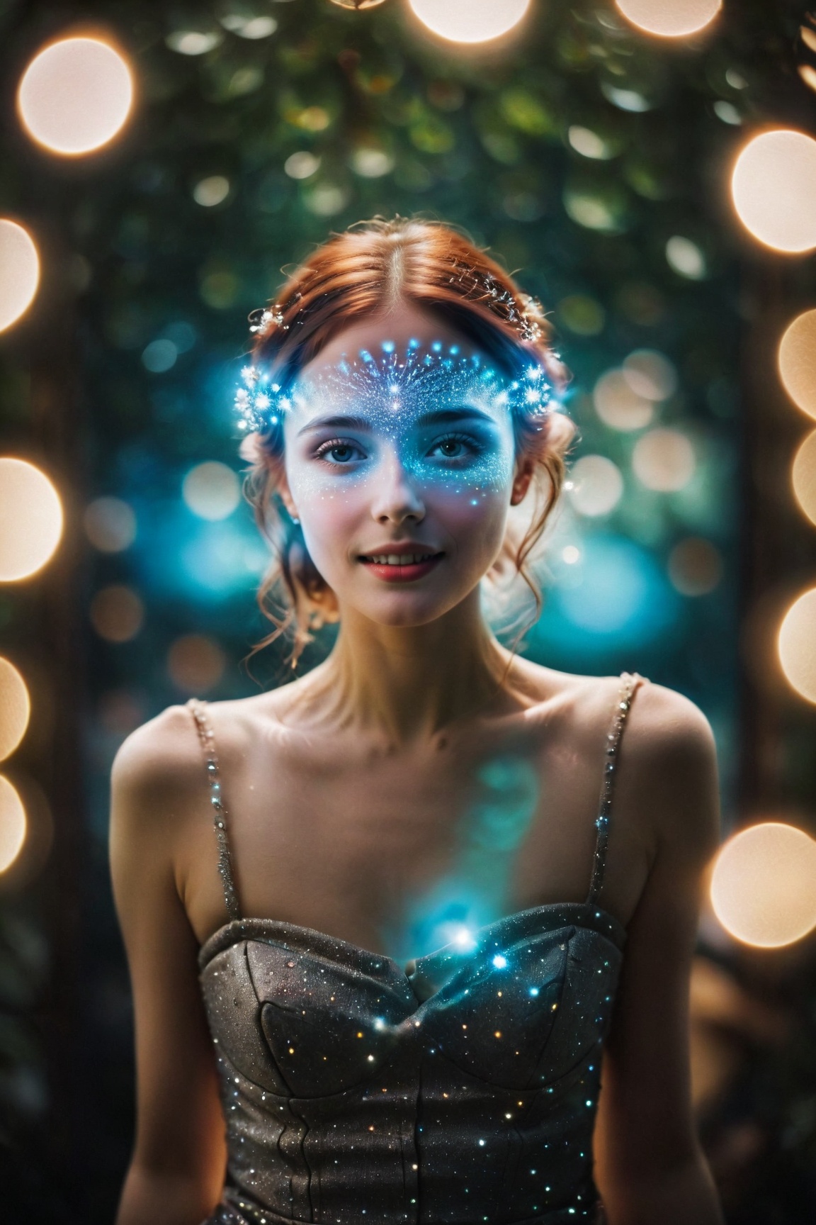Light Cheery Atmosphere,  photograph cinematic still A luminous young woman,  her silhouette crafted from a concealed imag...