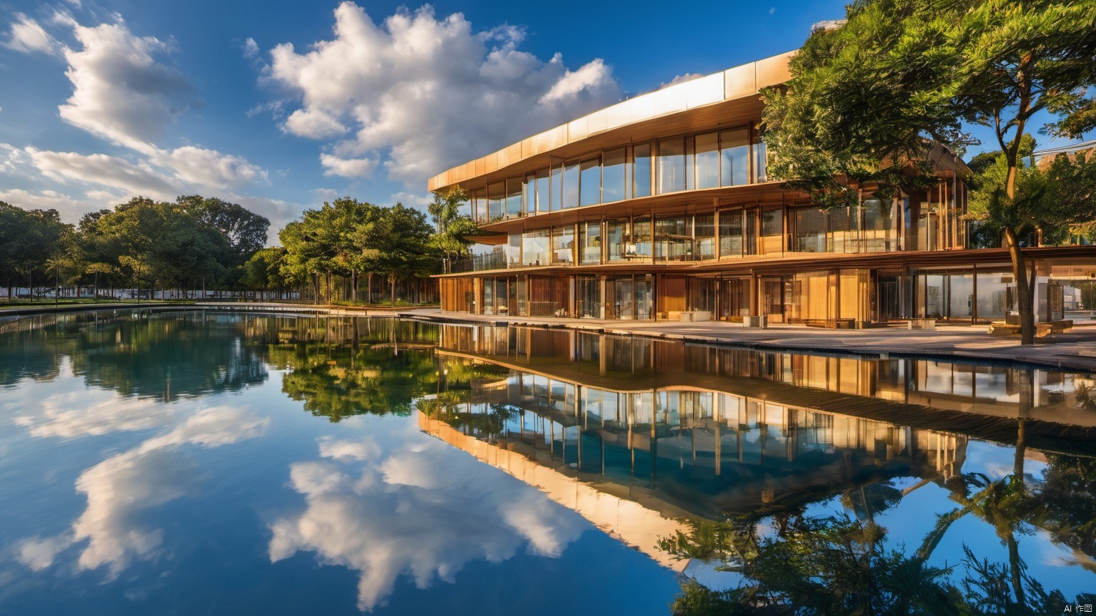 Overlooking,,(Architecture 99.9),(Representative), (boutique), Ultra HD, 
, reflection, masterpiece, true light and shadow, wide Angle, outdoors, sky, day, cloud, 
, tree, blue sky, no humans, nature, scenery, SDXL, beach