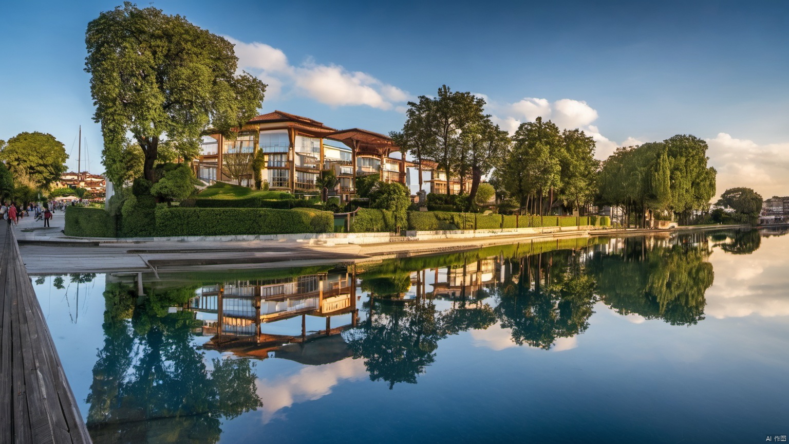  Overlooking,,(Architecture 99.9),(Representative), (boutique), Ultra HD, 
, reflection, masterpiece, true light and shadow, wide Angle, outdoors, sky, day, cloud, 
, tree, blue sky, no humans, nature, scenery, SDXL, beach