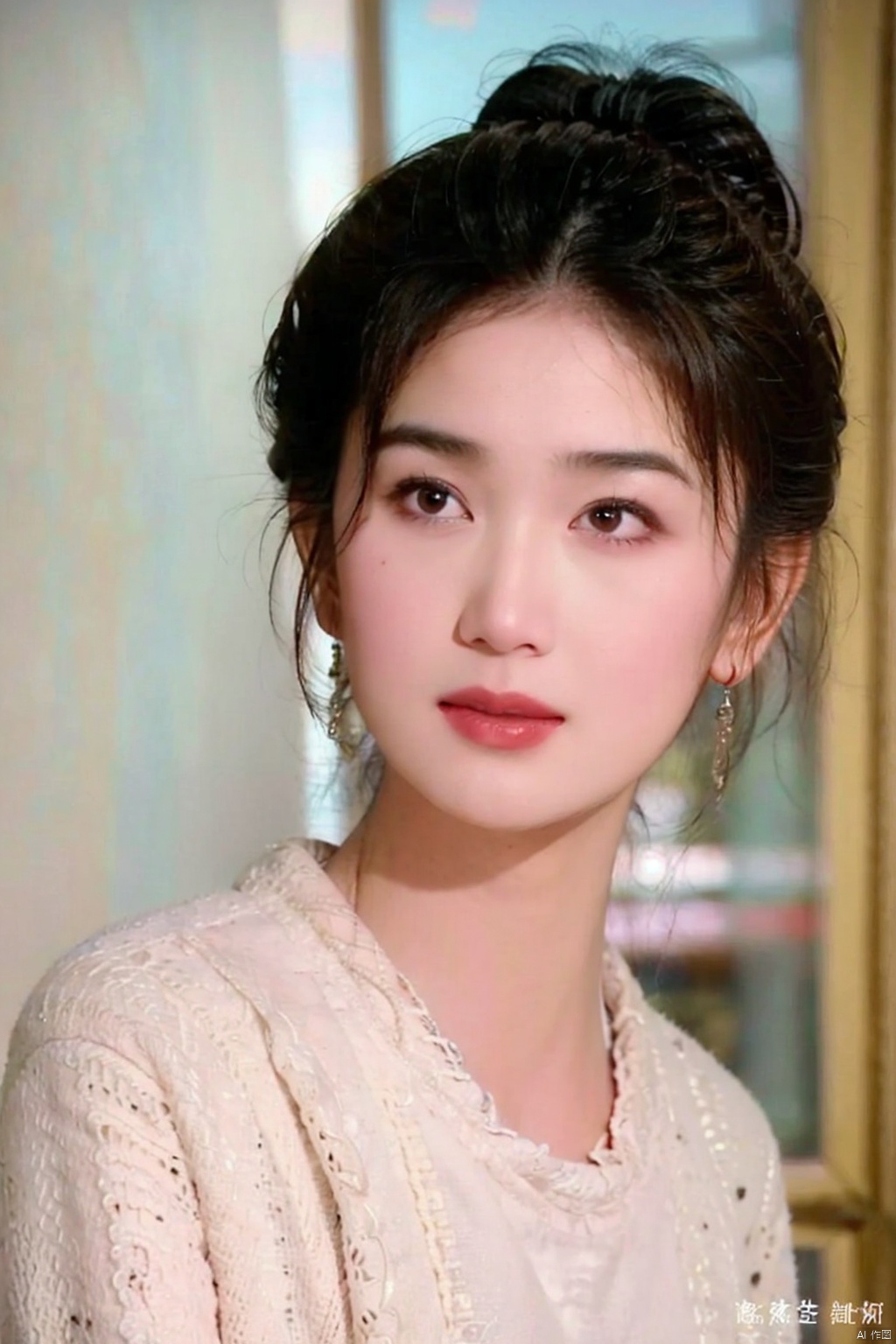  perfect facial features ratio, perfect figure, white skin, stunning beauty, beautiful, gentle and simple, big eyes, double eyelids, single ponytail, charming smile, natural beauty, charming, ruby earrings, beautiful, romantic, Short hair, wearing a sweatshirt 1girl