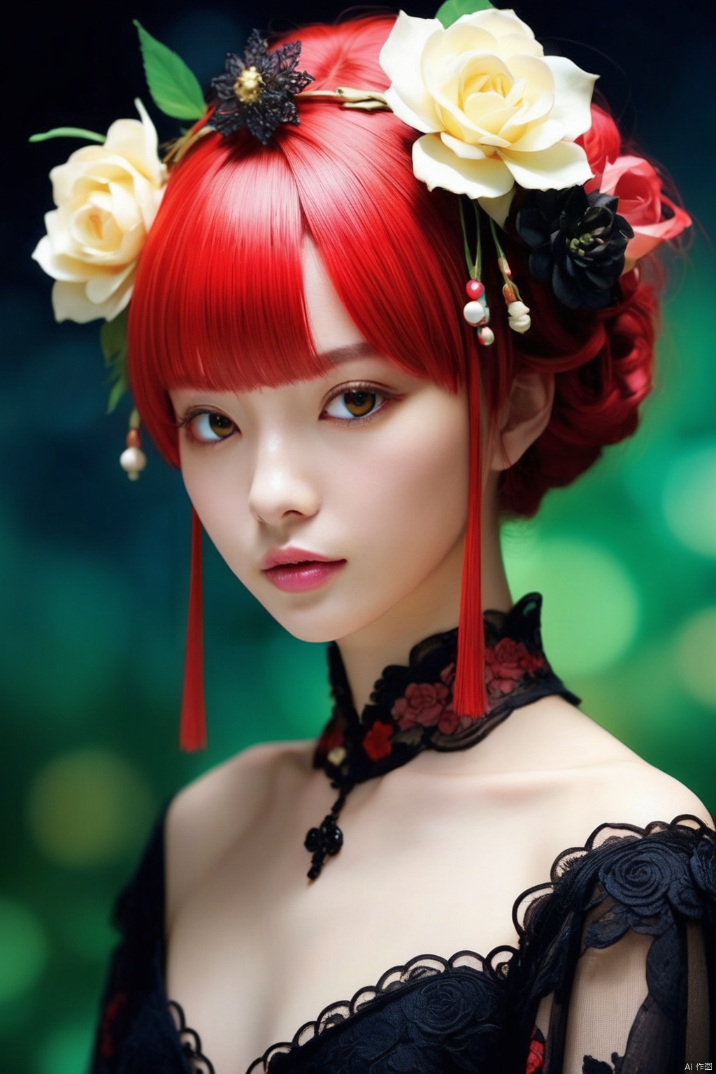 cinematic photo anime artwork anime artwork cinematic photo Gothic style.Hyperrealistic art a woman in a black dress and a...