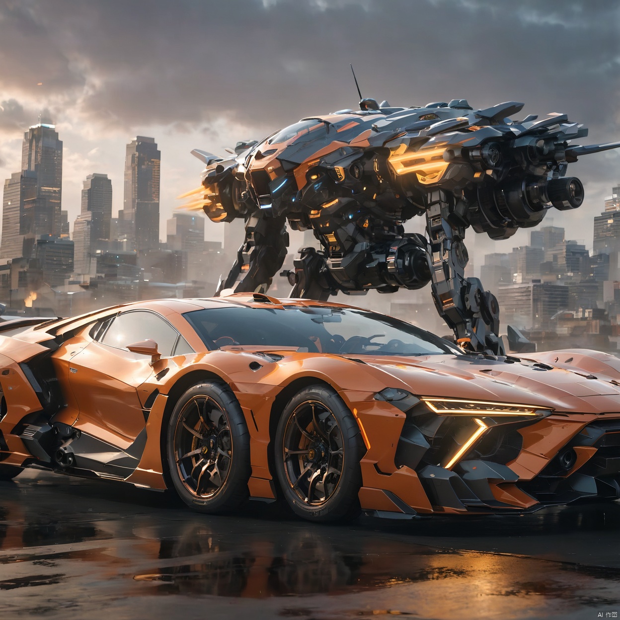  A super mecha combat vehicle, （sports car：1.5）, best quality, masterpiece, 8k., circuitboard