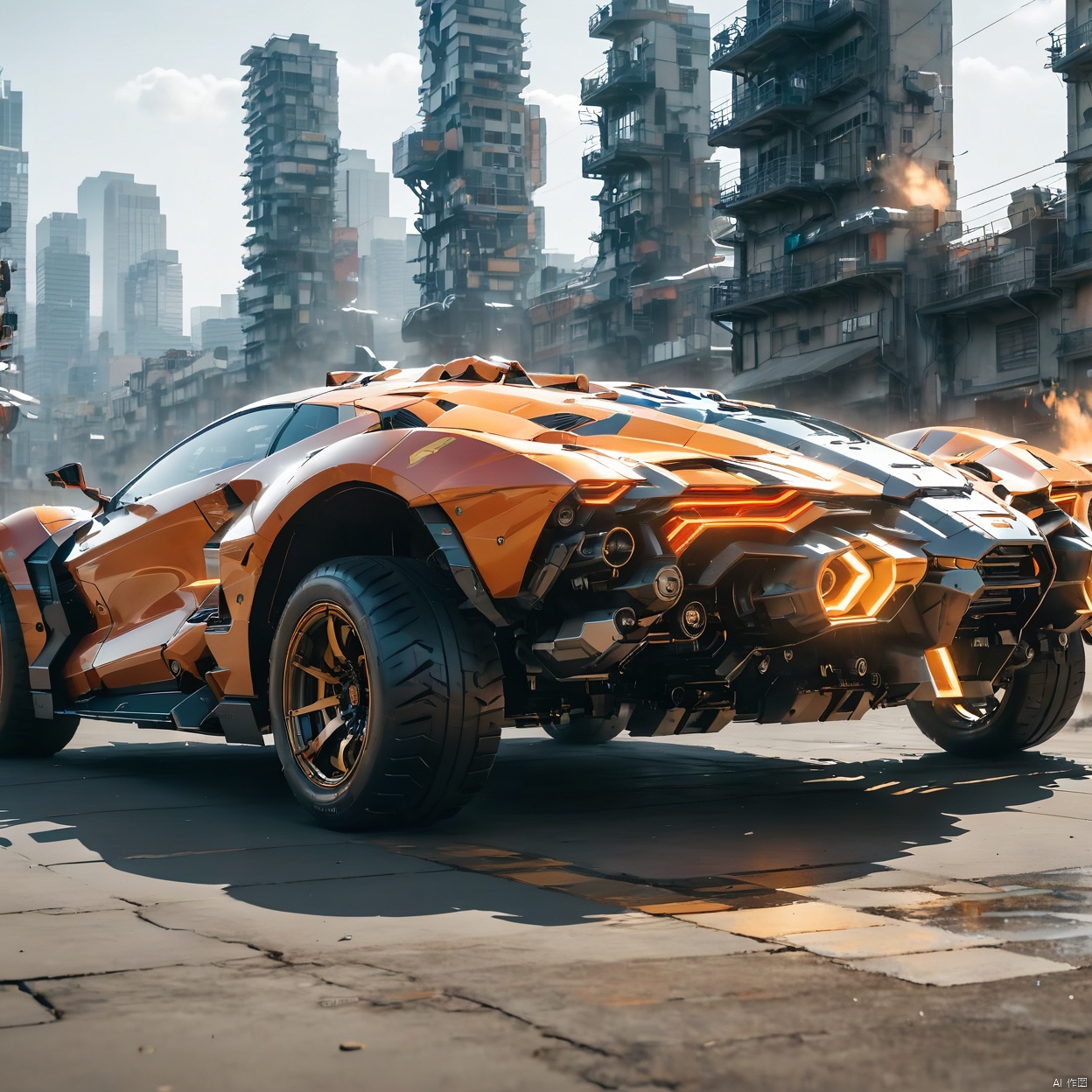  A super mecha combat vehicle, （sports car：1.5）, best quality, masterpiece, 8k., circuitboard