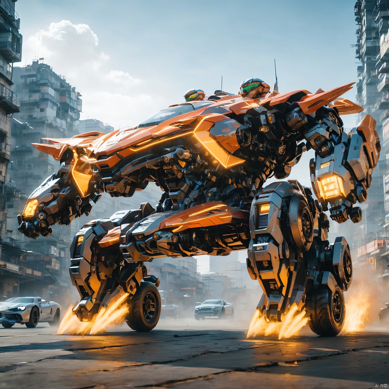  A super mecha combat vehicle, （sports car：1.5）, best quality, masterpiece, 8k., circuitboard