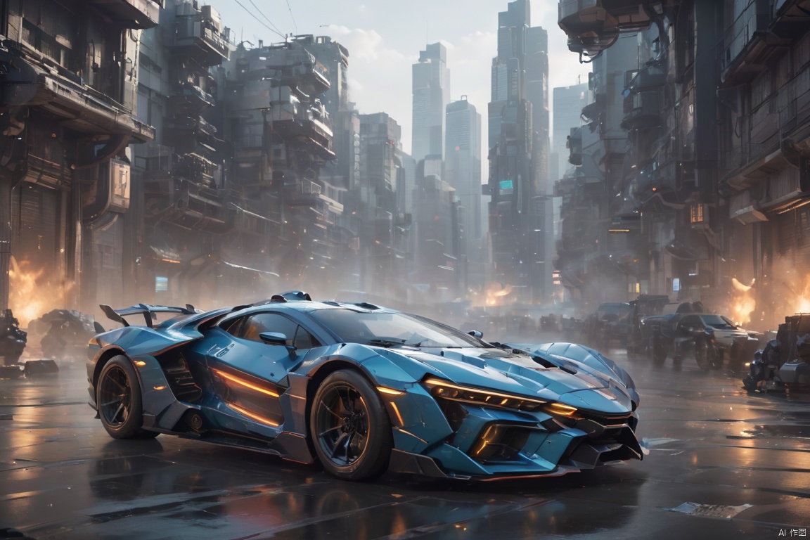  A super mecha combat vehicle, （sports car：1.5）,Random colors, best quality, masterpiece, 8k., circuitboard