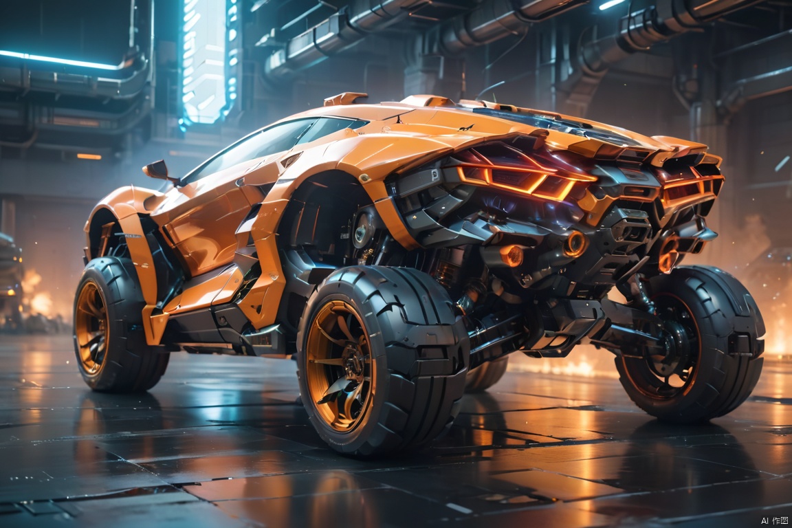  A super mecha combat vehicle, （sports car：1.5）,Random colors, best quality, masterpiece, 8k., circuitboard