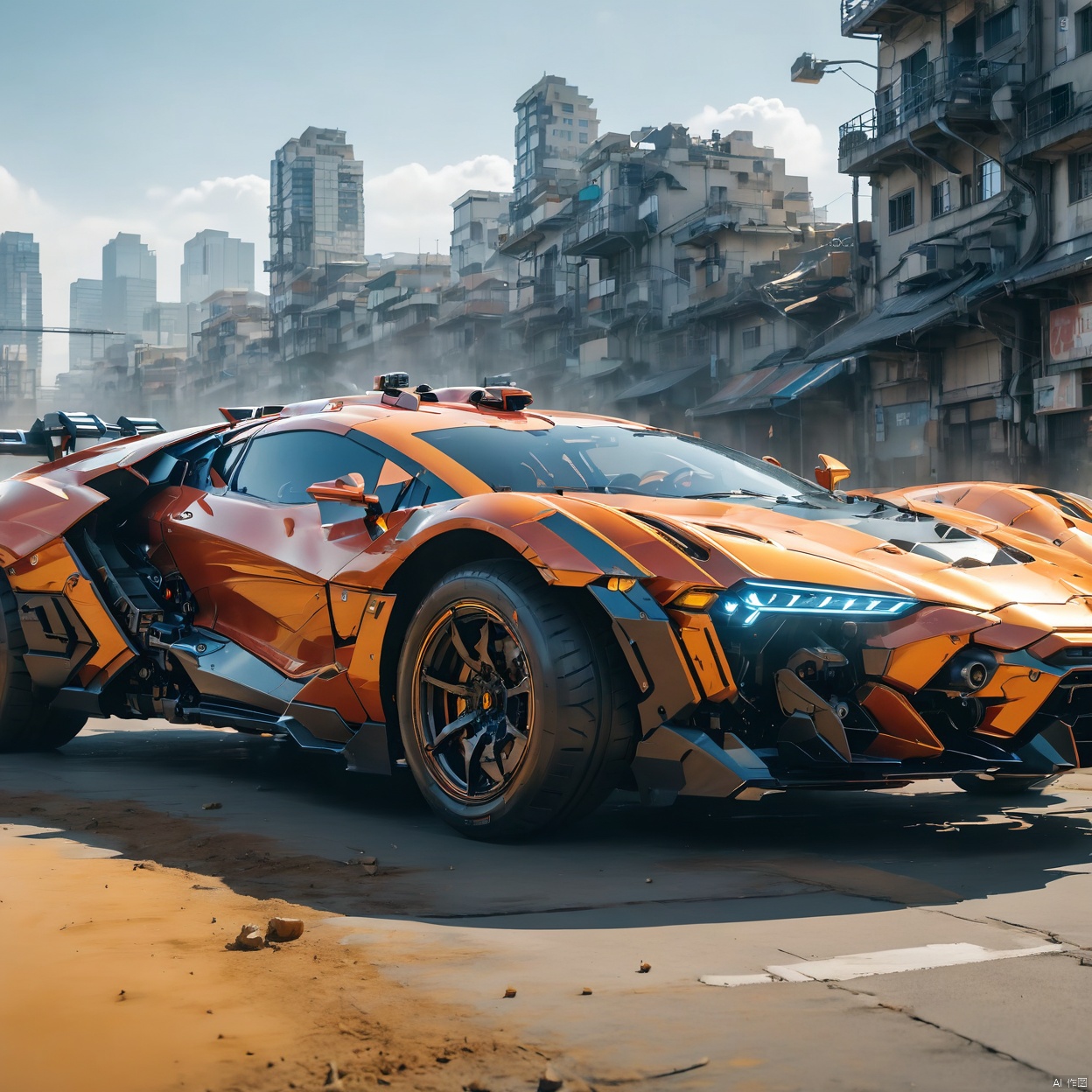  A super mecha combat vehicle, （sports car：1.5）, best quality, masterpiece, 8k., circuitboard