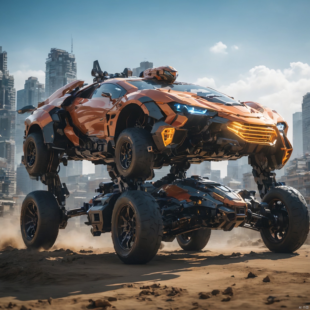 A super mecha combat vehicle, （sports car：1.5）, best quality, masterpiece, 8k., circuitboard