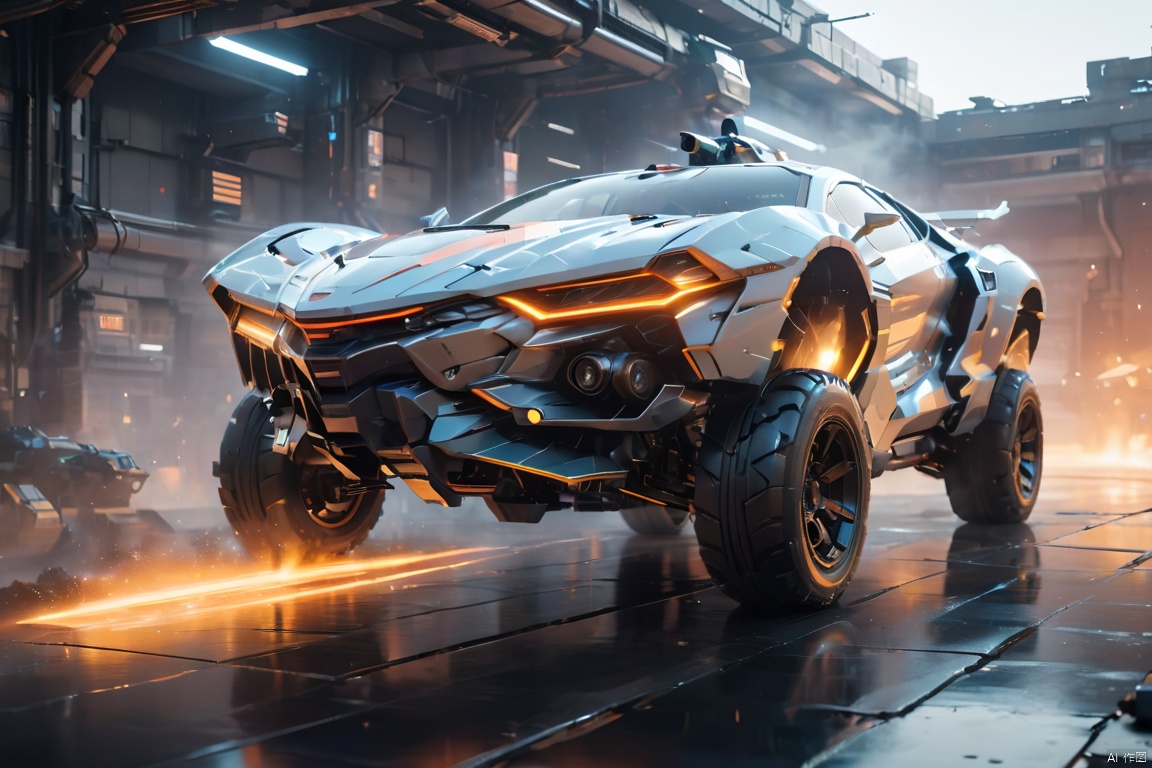  A super mecha combat vehicle, （sports car：1.5）,Random colors, best quality, masterpiece, 8k., circuitboard