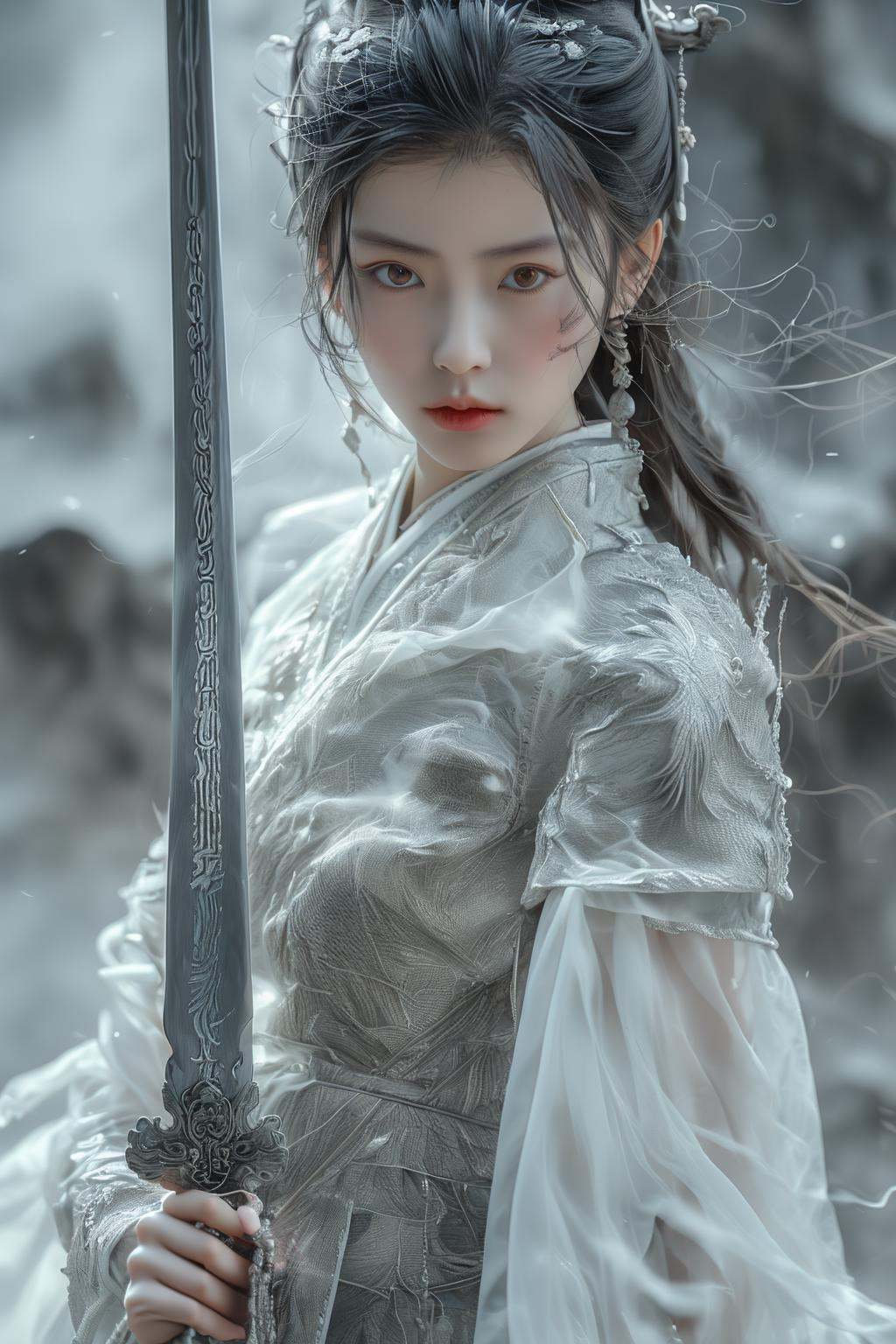 swordswoman, 1girl,Ancient Chinese girl,sword, handing sword,red