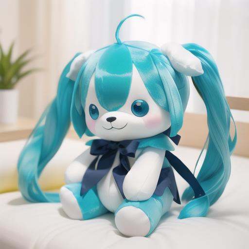 stuffed toy,stuffed Hatsune Miku,no humans,solo <lora:stuffed_toy1.5v1.2:1>