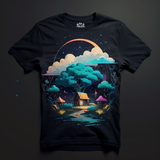 <lora:t-shirt1.5v1:1>,t-shirt,no humans,simple background,single horn,no humans,unicorn,horns,night,solo,sky,night sky,gem,tree, 