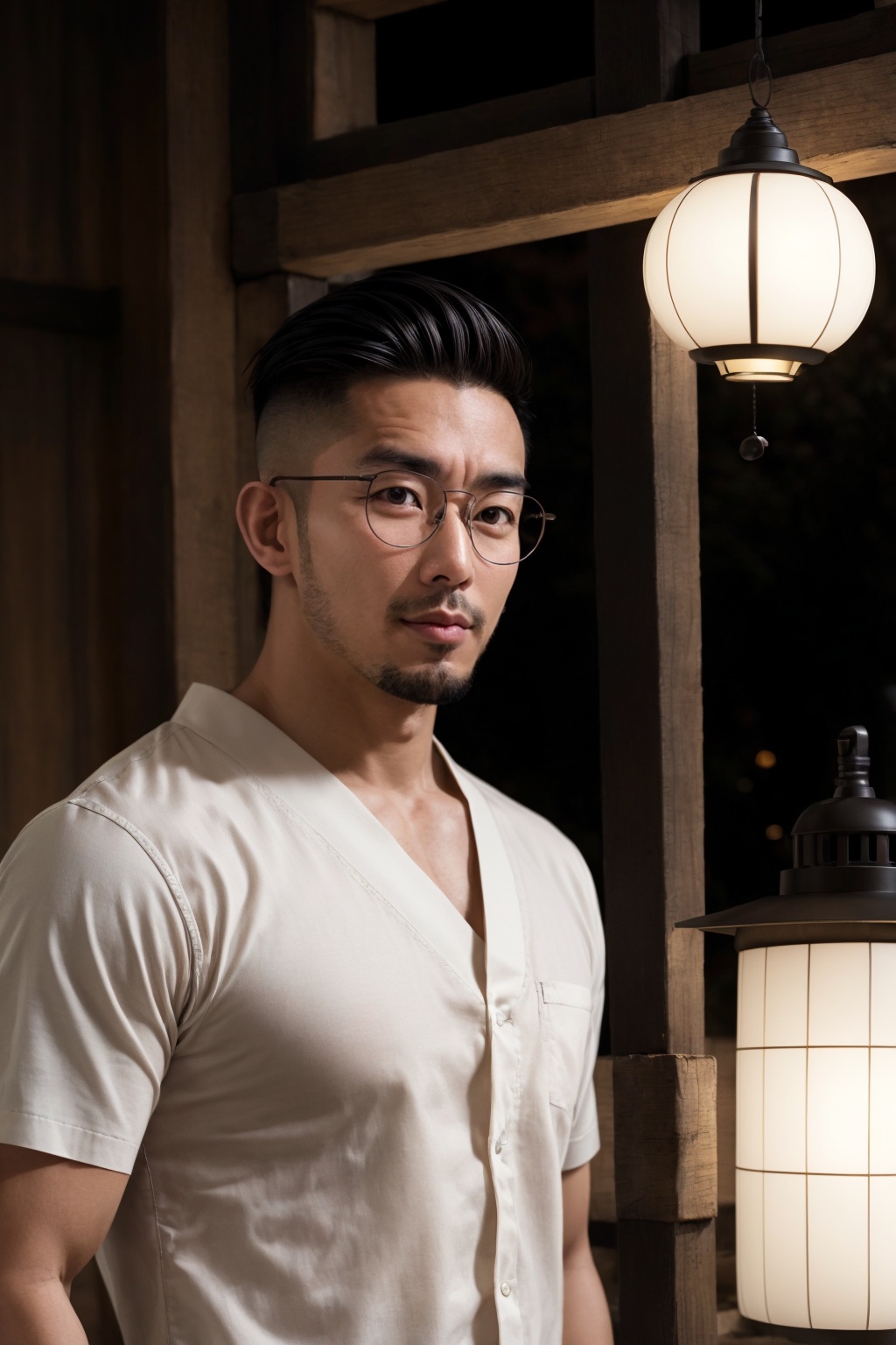 Asian man,  handsome,  round glasses on Tensor.Art