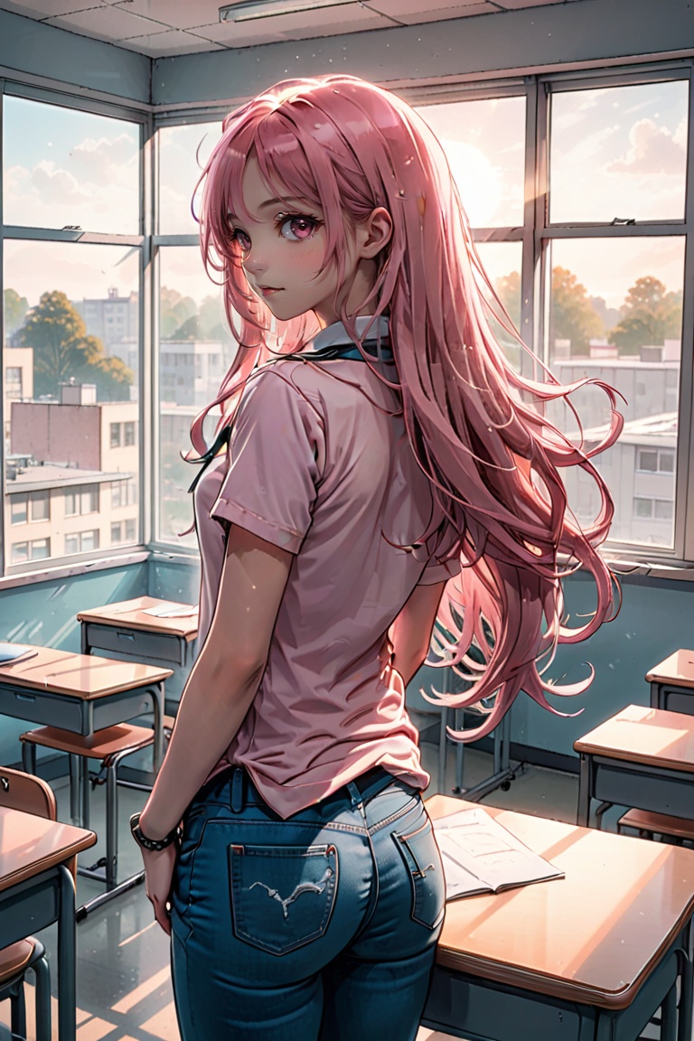 Slim **** girl,  on the classroom,  view from behind on Tensor.Art