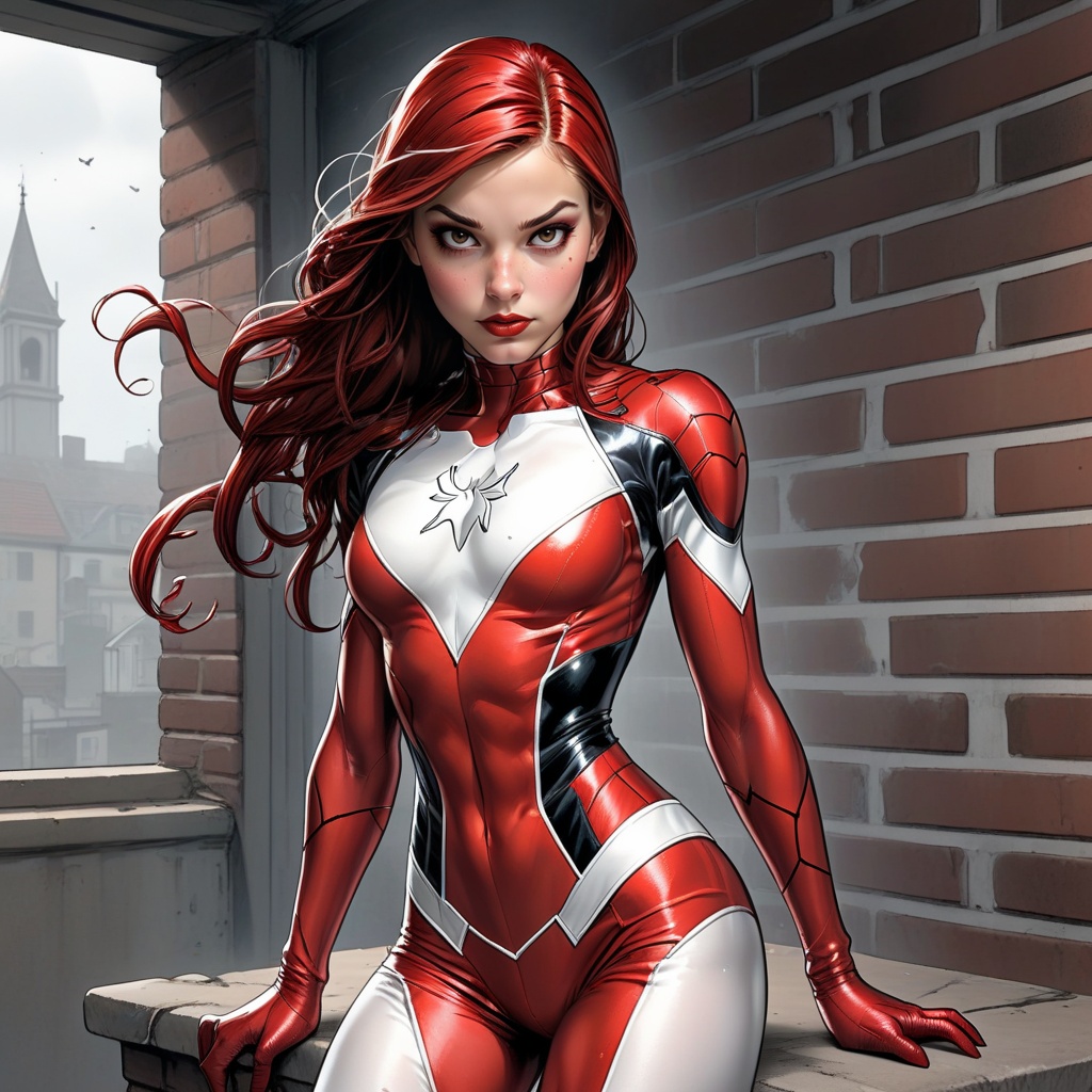 Spider girl,  red and white . BWcomic on Tensor.Art