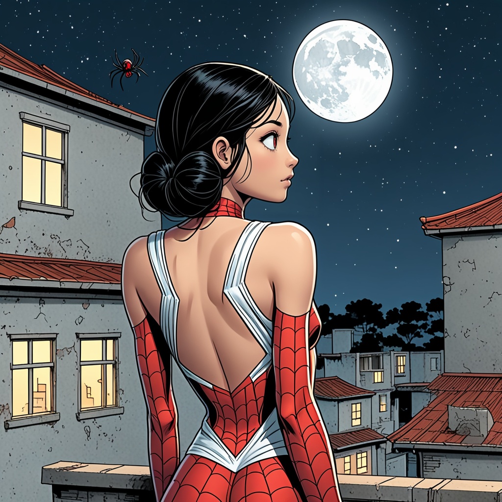 Spider girl,  red and white . teenage,  slim fit body on Tensor.Art
