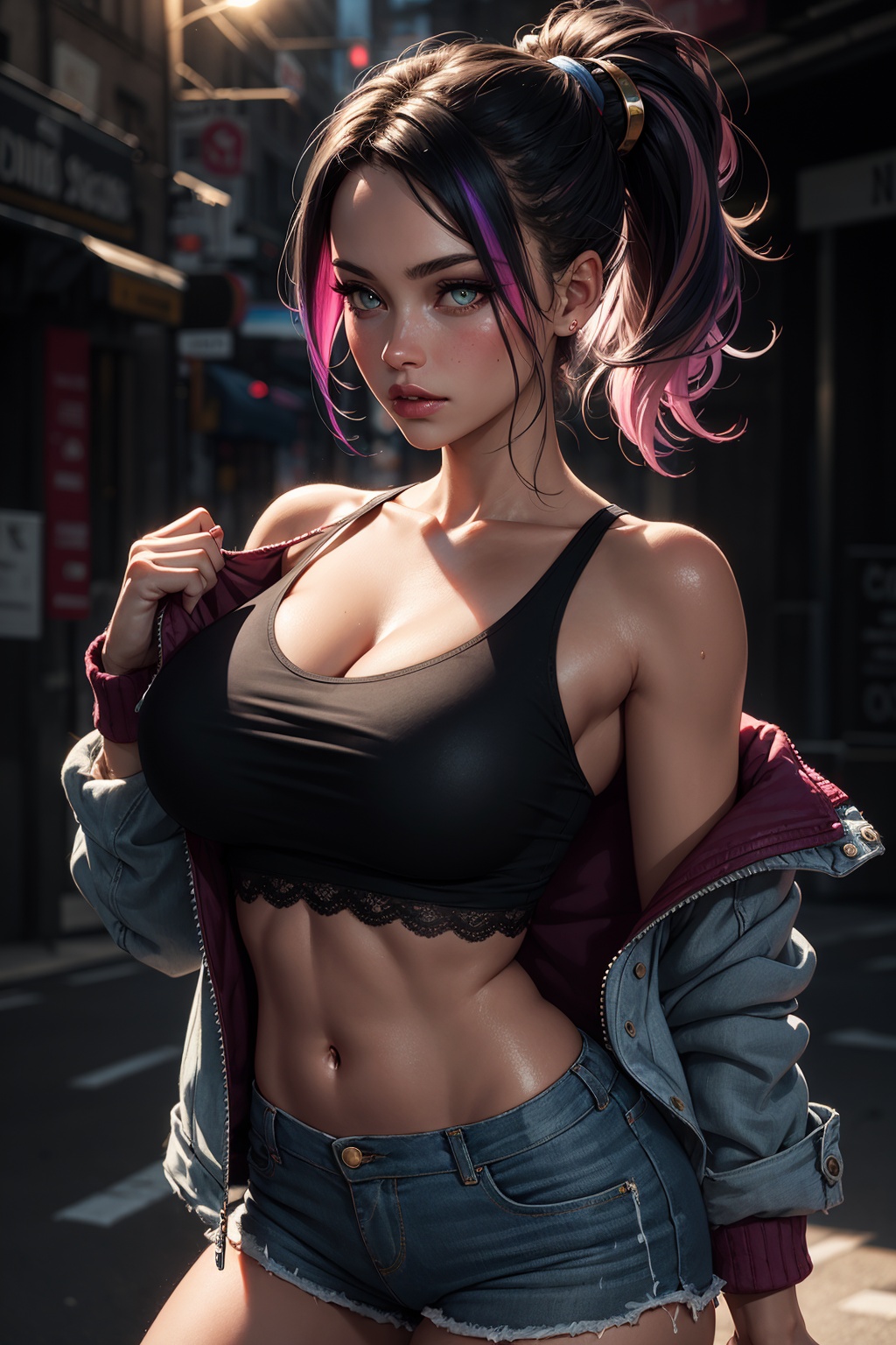 A woman,  rainbow hair,  cute girl on Tensor.Art