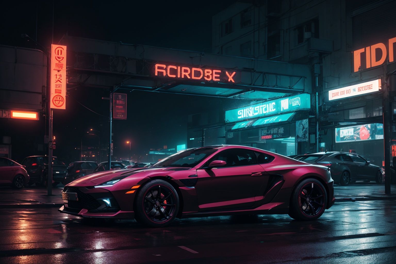 (detailed cyberpunk car background,  futuristic cars,  cyberpunk on Tensor.Art