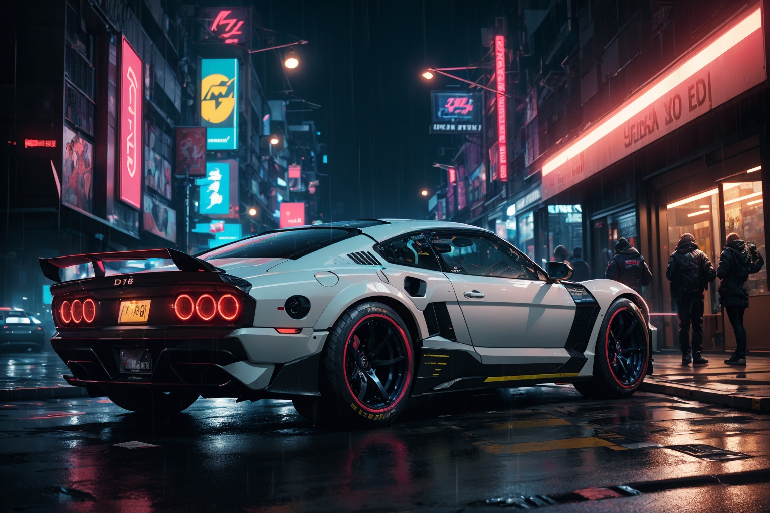 (detailed cyberpunk 2300 car background,  futuristic aero super cars,  cyberpunk on Tensor.Art