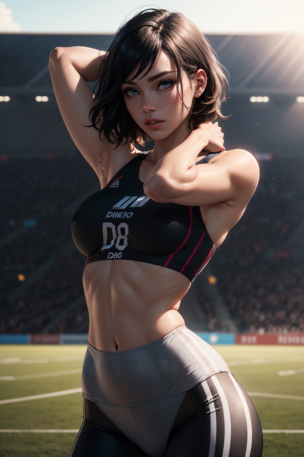 (1girl),  (sports crop top,  sports leggings on Tensor.Art